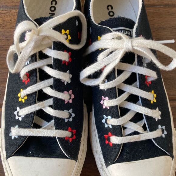 CONVERSE Star Lift Platform Low Floral Embroidered Sneakers Womens size 7 - Picture 10 of 14